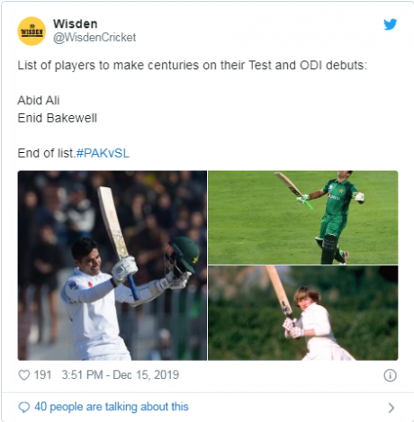 Wisden Cricket Tweet About Abid Ali Record